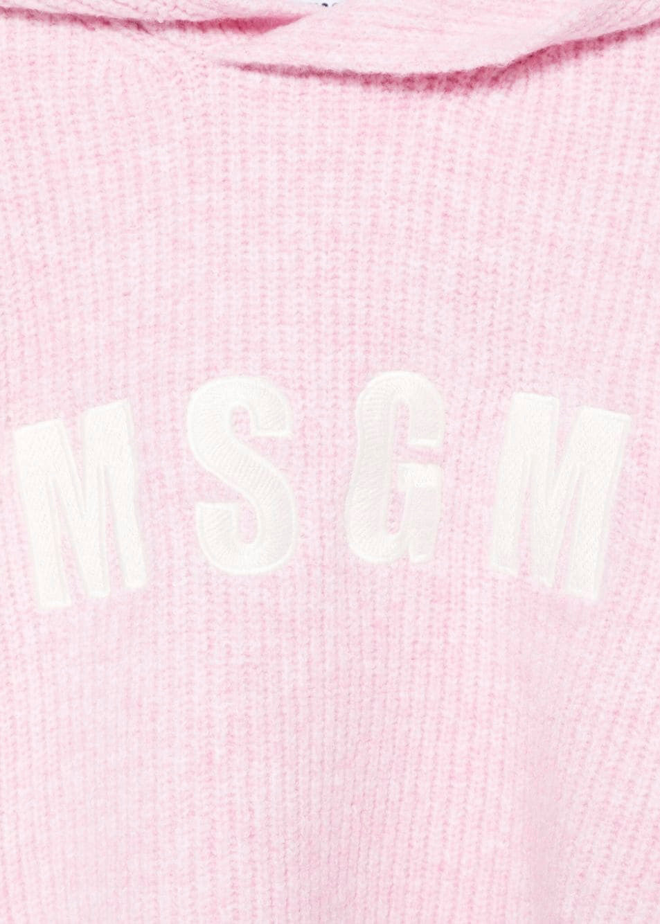 MSGM Kids Maglioncino Rosa con Cappuccio con Intarso Logo per Bambine (dettaglio)