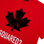 Dquared2 Kids T-shirt Rossa  con Stampa Logo Foglia a Contrasto Nera per Bambini