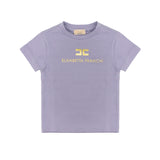 Elisabetta Franchi La Mia Bambina T-shirt Lilla con Stampa Logo Effetto Oro per Neonate