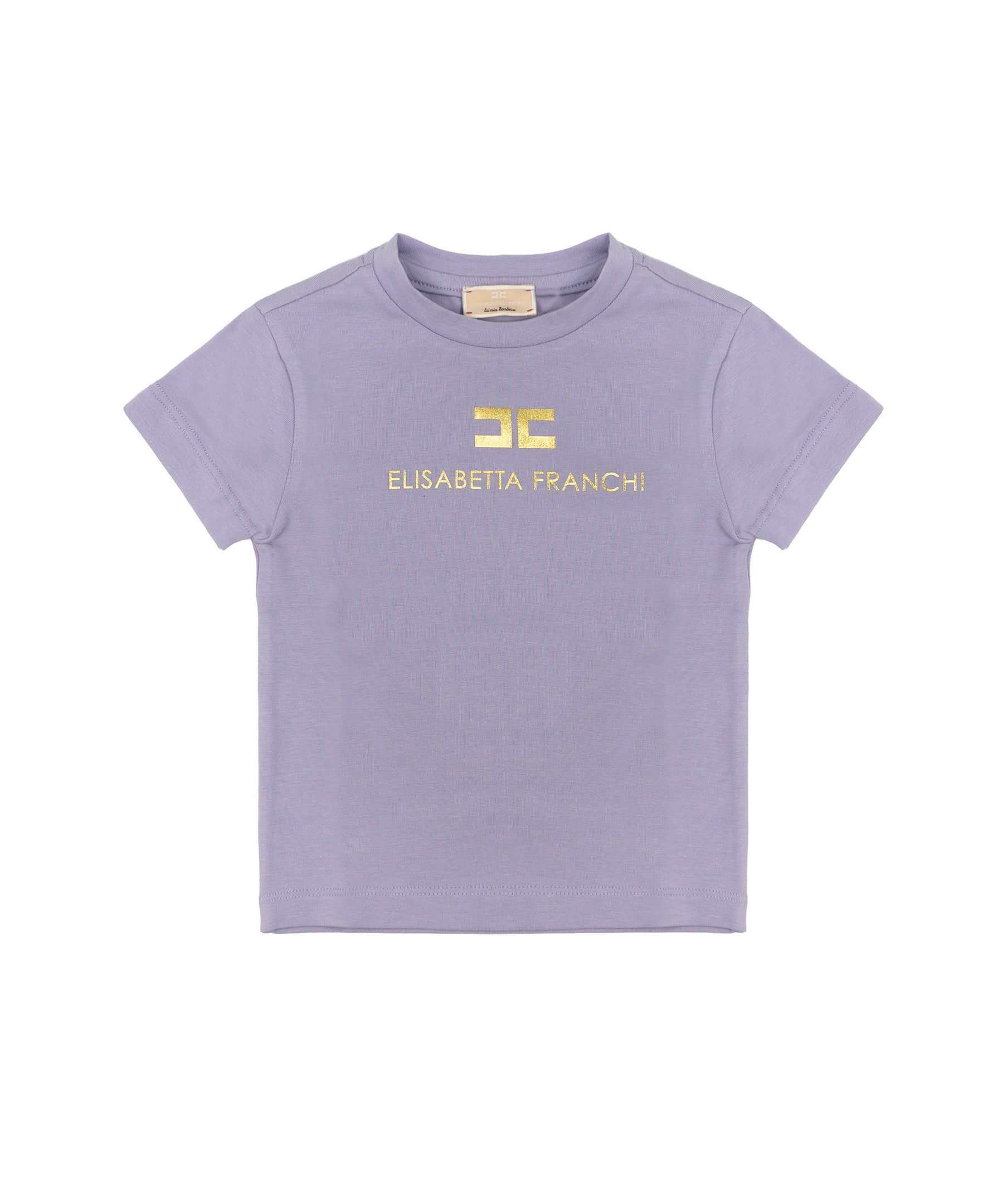 Elisabetta Franchi La Mia Bambina T-shirt Lilla con Stampa Logo Effetto Oro per Neonate
