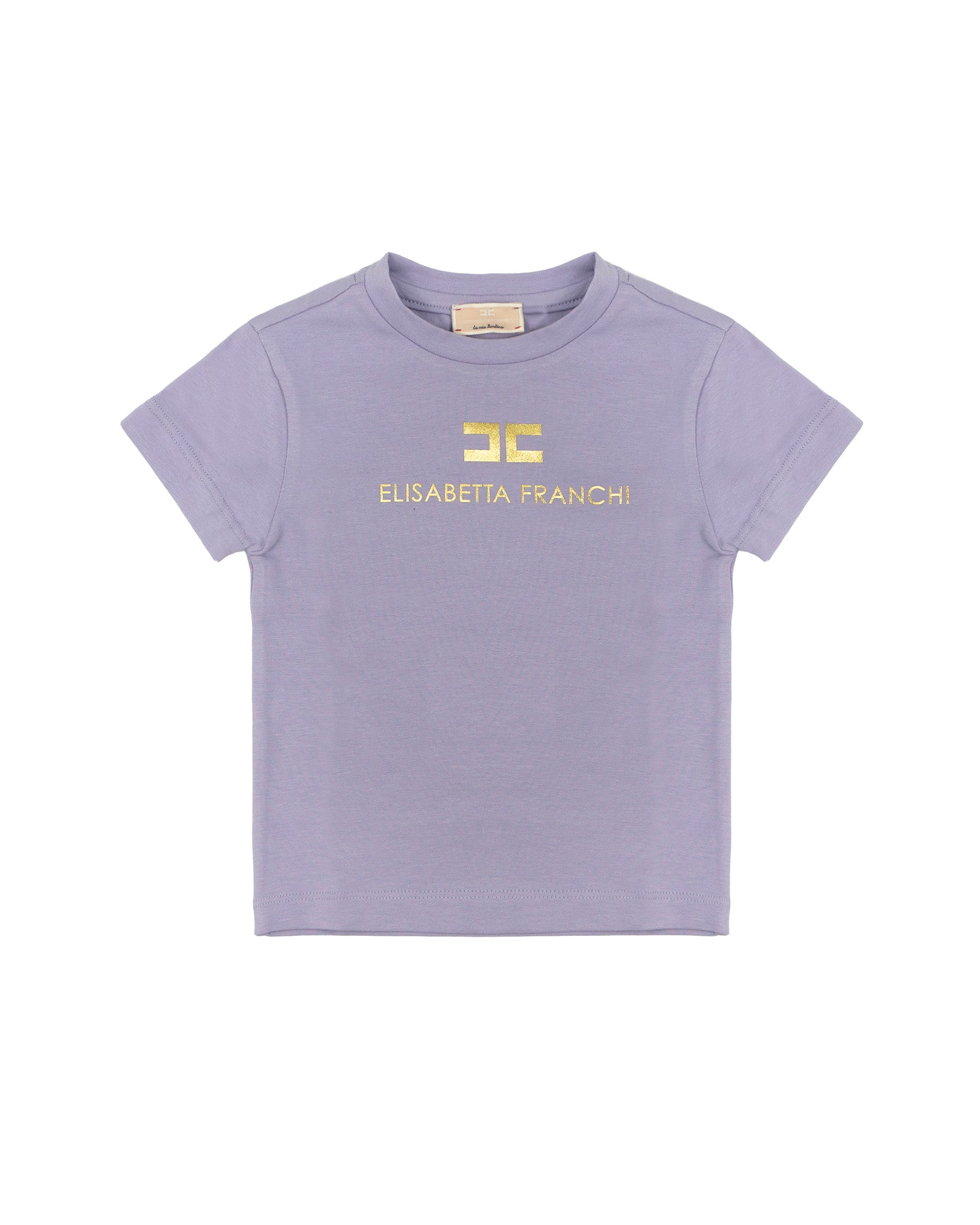 Elisabetta Franchi La Mia Bambina T-shirt Lilla con Stampa Logo Effetto Oro per Neonate