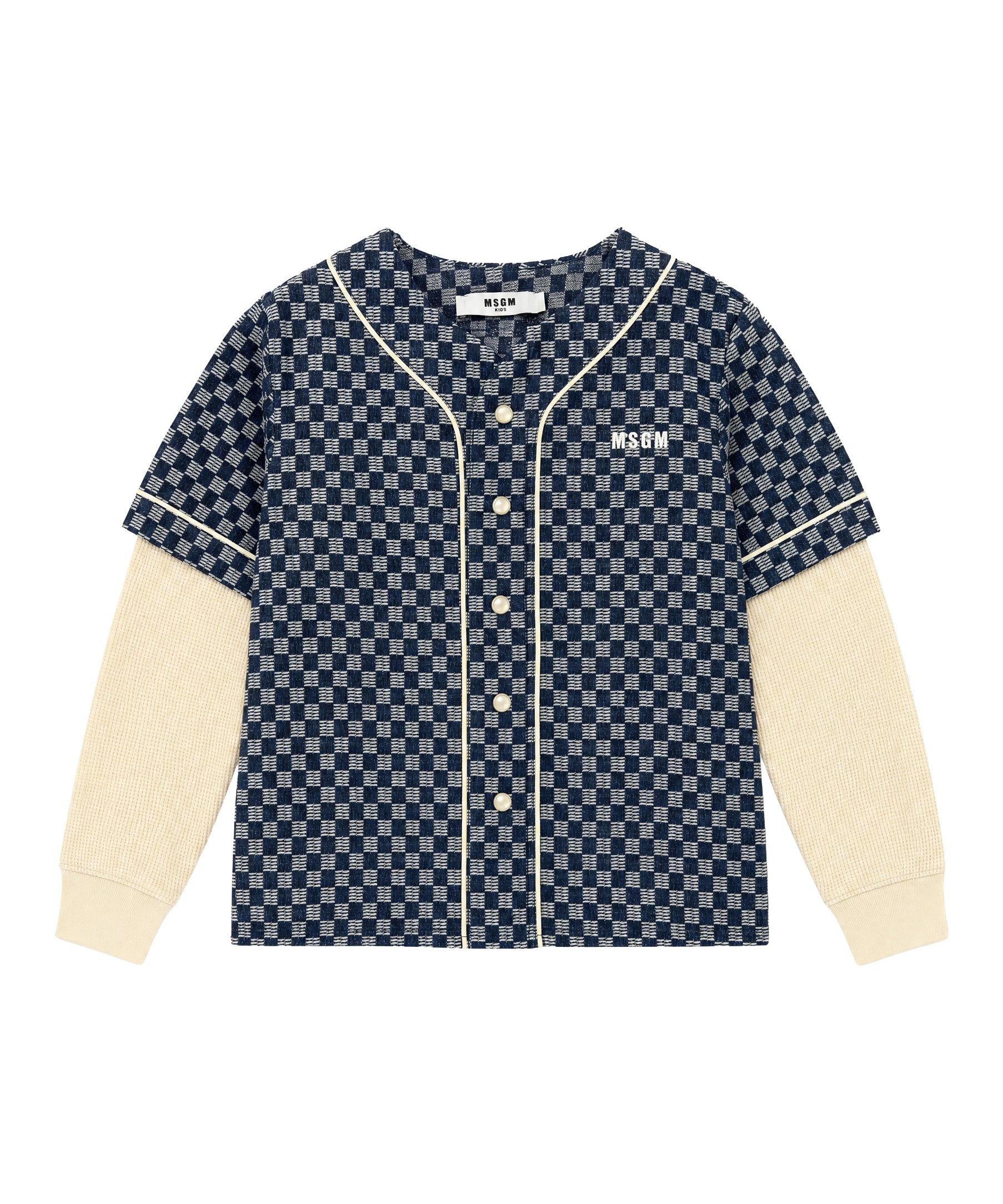 MSGM Kids Camicia a Quadri in Denim Doppia Manica per Bambini