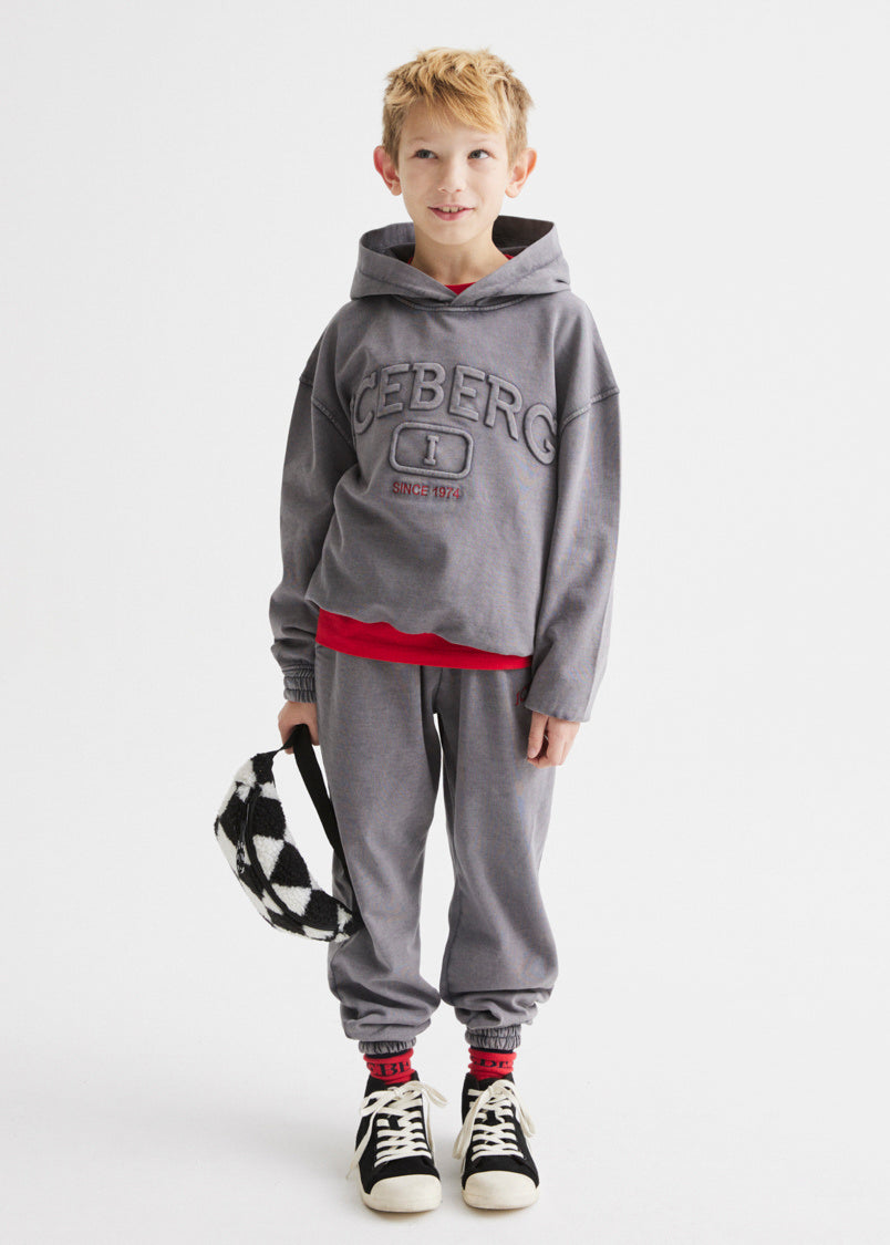 Iceberg Kids Pantaloni Joggers Piombo con Logo in Rilievo per Bambini