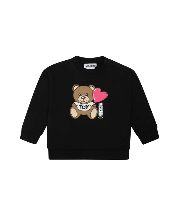 Moschino Kids Felpa Girocollo Nera con Stampa per Neonate