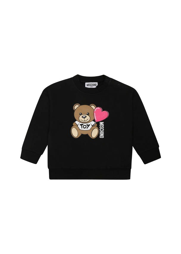 Moschino Kids Felpa Girocollo Nera con Stampa per Neonate