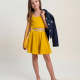Elisabetta Franchi La Mia Bambina Straw Yellow Skirt with Ivory Logo Detail for Girls