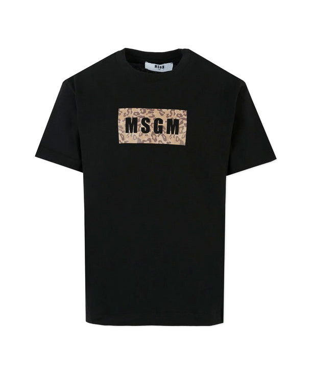 MSGM Kids T-shirt Nera con Logo Maculato per Bambini