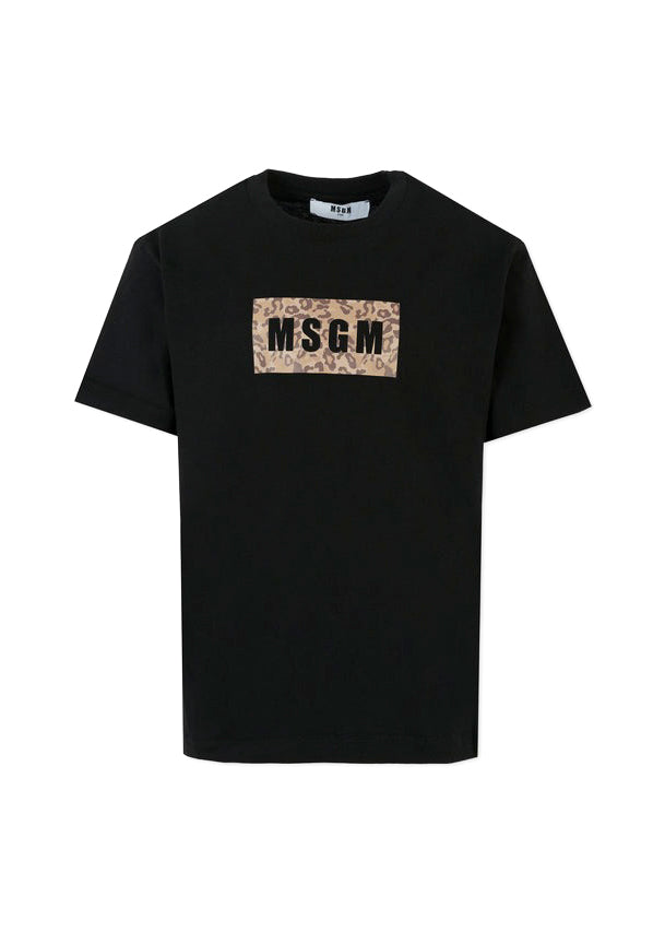 MSGM Kids T-shirt Nera con Logo Maculato per Bambini
