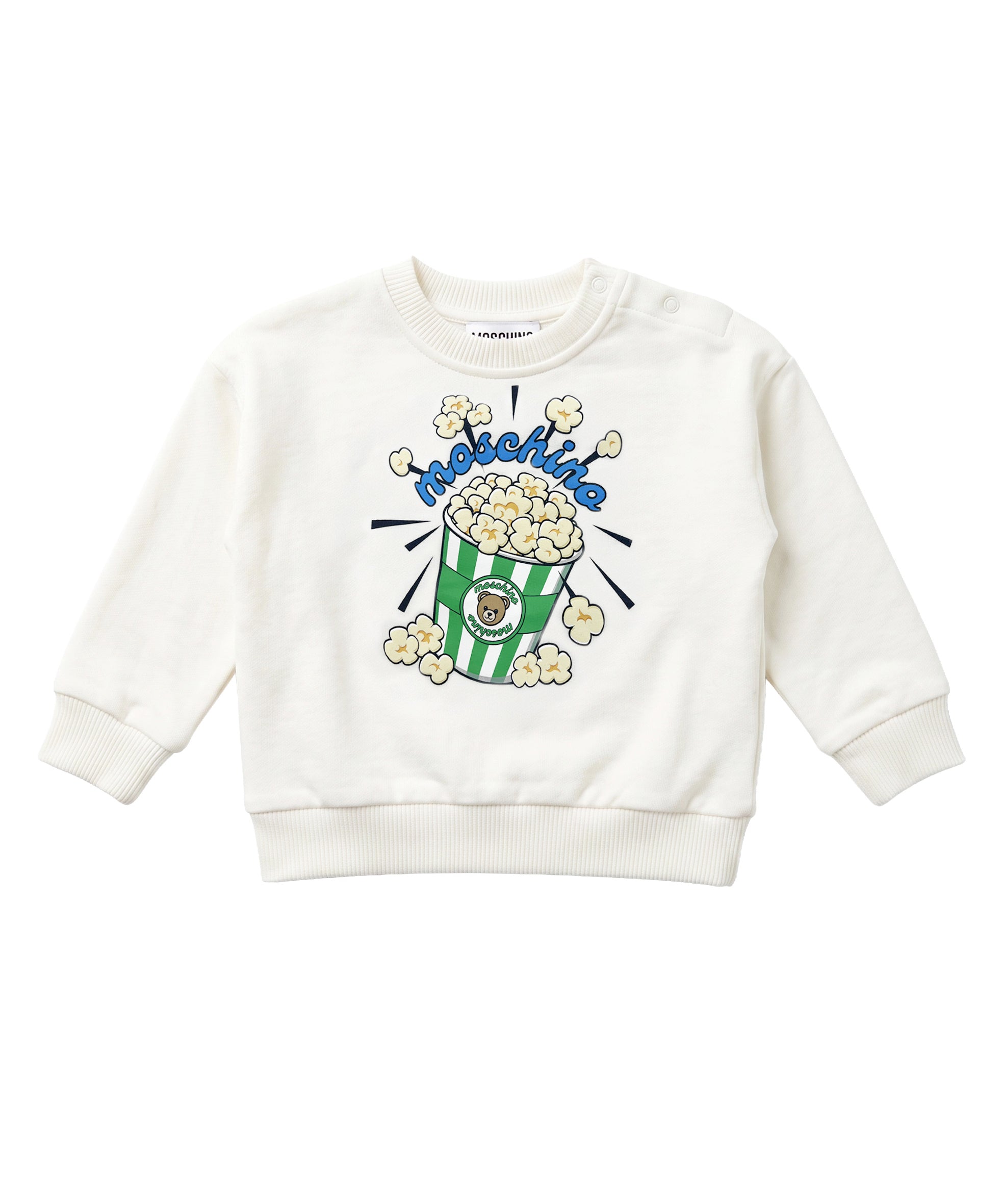 Moschino Kids Felpa Girocollo Panna in Cotone Unisex con Stampa Popcorn e Teddy Bear per Neonati