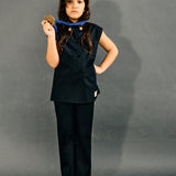 N21 Kids Camicia Nera con Bottoni Gioiello e Patch Logo per Bambine