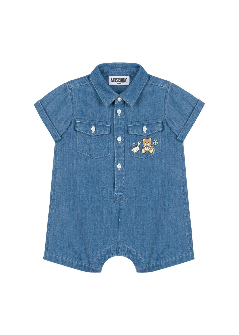 Moschino Kids Tutina in Denim con Stampa per Neonati