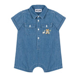 Moschino Kids Tutina in Denim con Stampa per Neonati