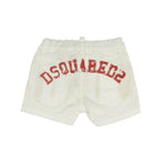 Dsquared2 Kids Bermuda in Denim Bianco con Stampa Logo sul Retro per Neonati
