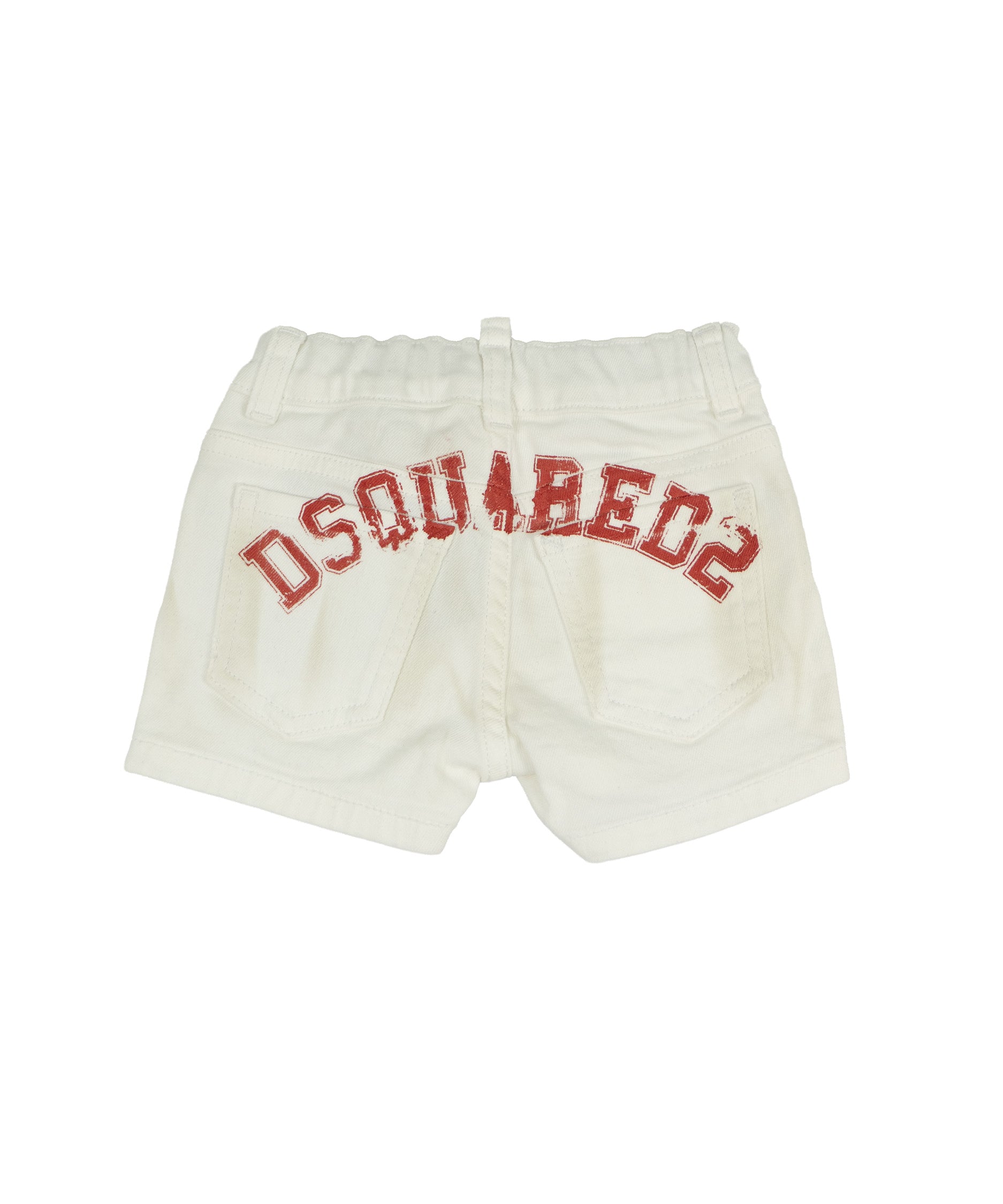 Dsquared2 Kids Bermuda in Denim Bianco con Stampa Logo sul Retro per Neonati
