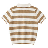 Vicolo Kids T-Shirt in Maglia a Righe Off-White e Cammello per Bambina