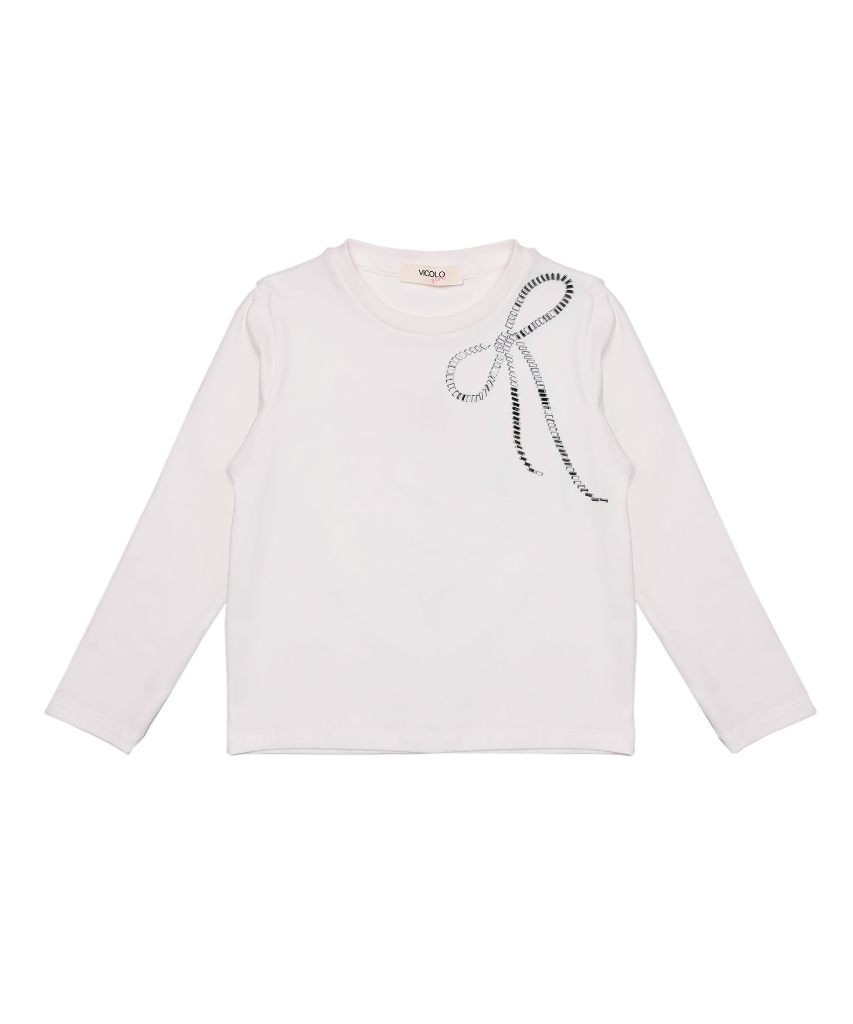 Vicolo Kids T-shirt Panna Lunghe Maniche con Fiocco Strass per Bambine