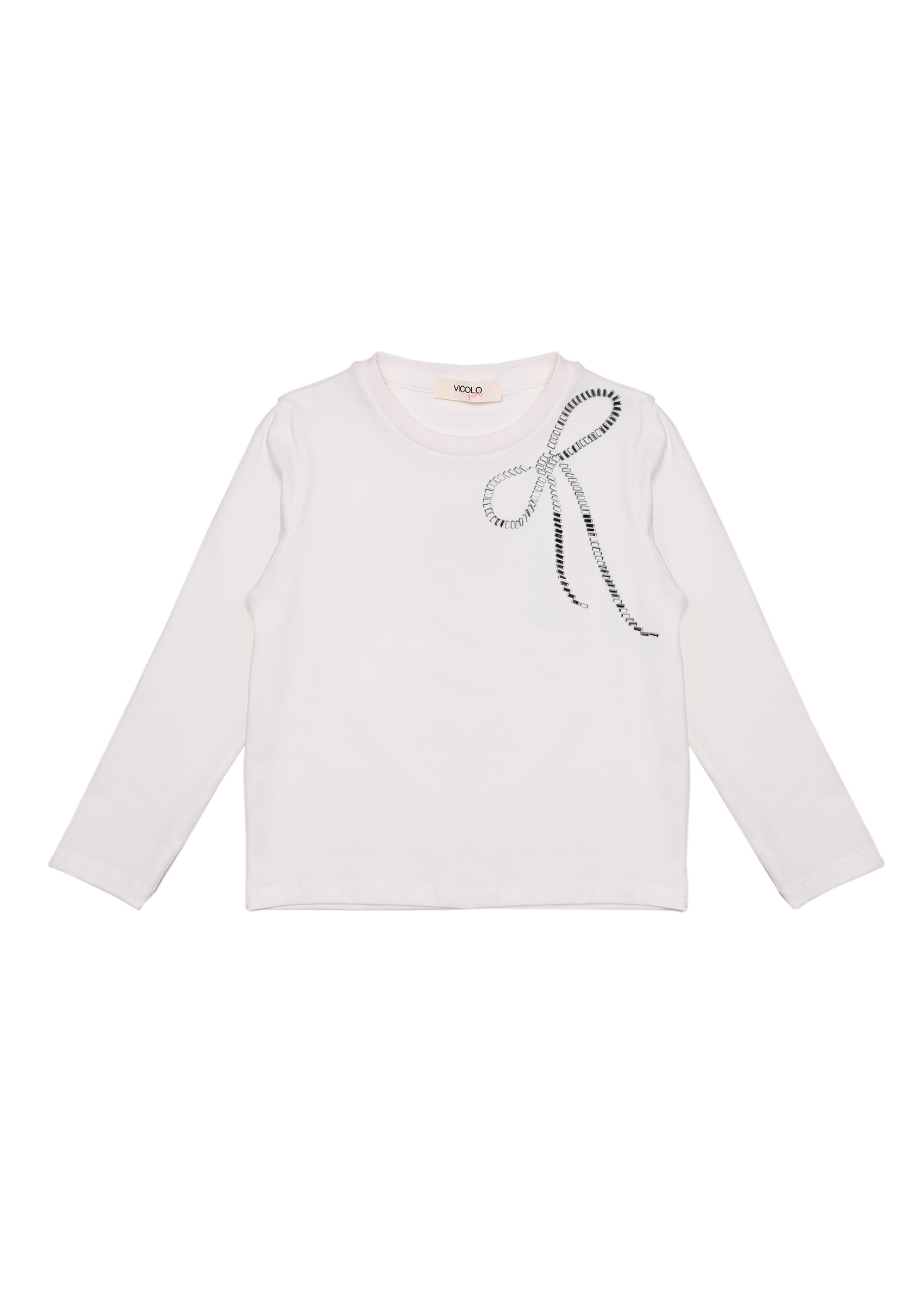 Vicolo Kids T-shirt Panna Lunghe Maniche con Fiocco Strass per Bambine