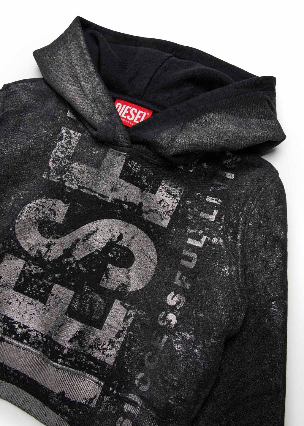 Diesel Kids Felpa con Cappuccio Nera Old Effect per Bambine