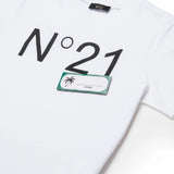 N21 Kids T-shirt Bianca Girocollo con Stampa Logo a Contrasto per Bambine