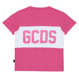 Gcds Kids T-Shirt Fucsia con Banda Logata Bianco per Bambine