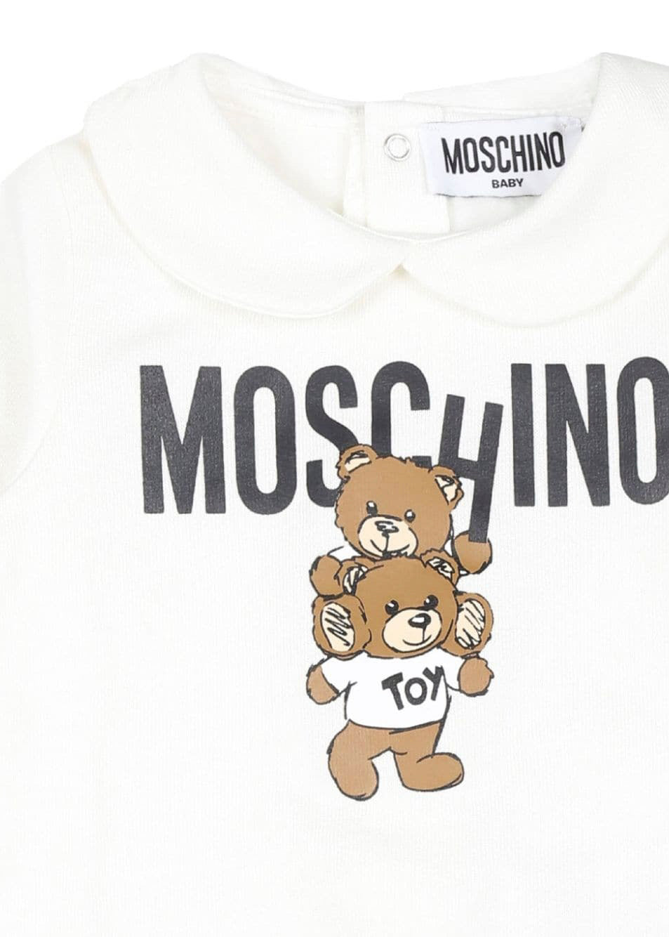 Moschino Kids Tutina Panna con Stampa Logo Teddy Bear per Neonati (dettaglio)