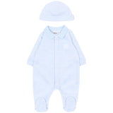 BOSS Kids Set Nascita Azzurro con Tutina in Ciniglia con Orsetti e Cappellino per Neonati