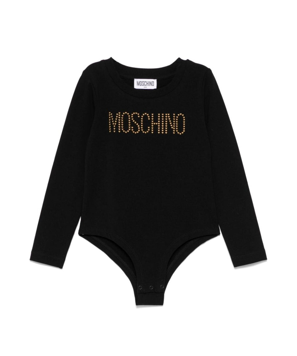 Moschino Kids Body Nero con Borchie Logo per Bambine