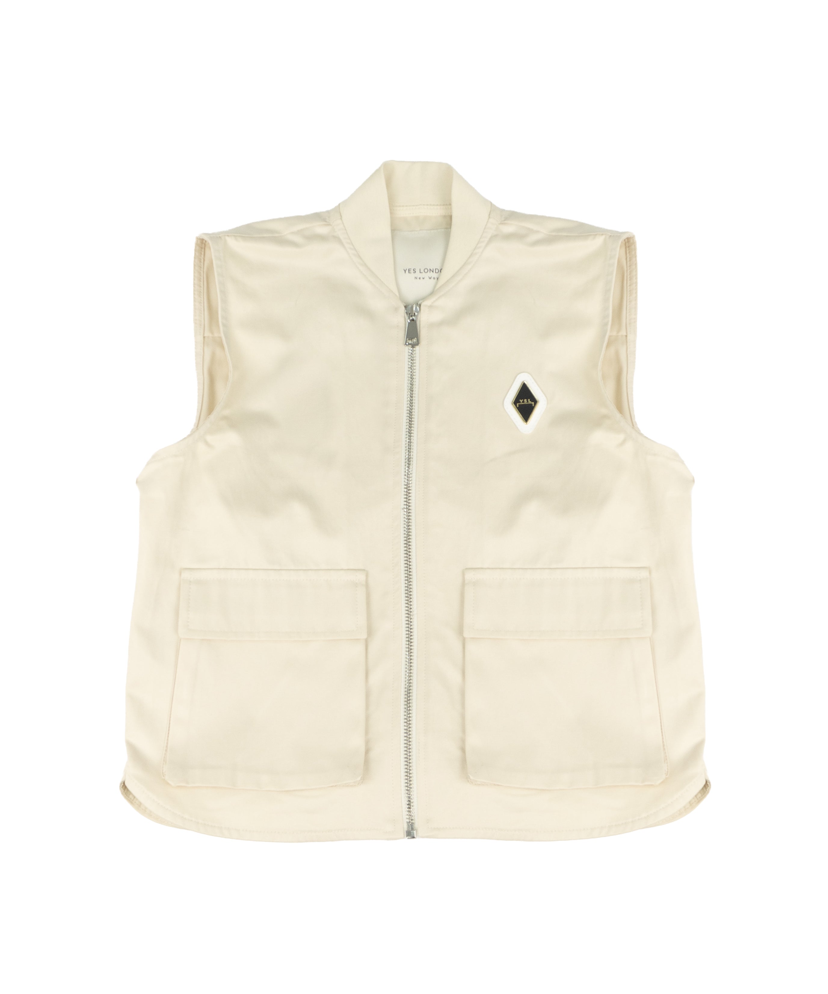 Yes London Kids Gilet Beige con Tasconi e Logo per Bambini