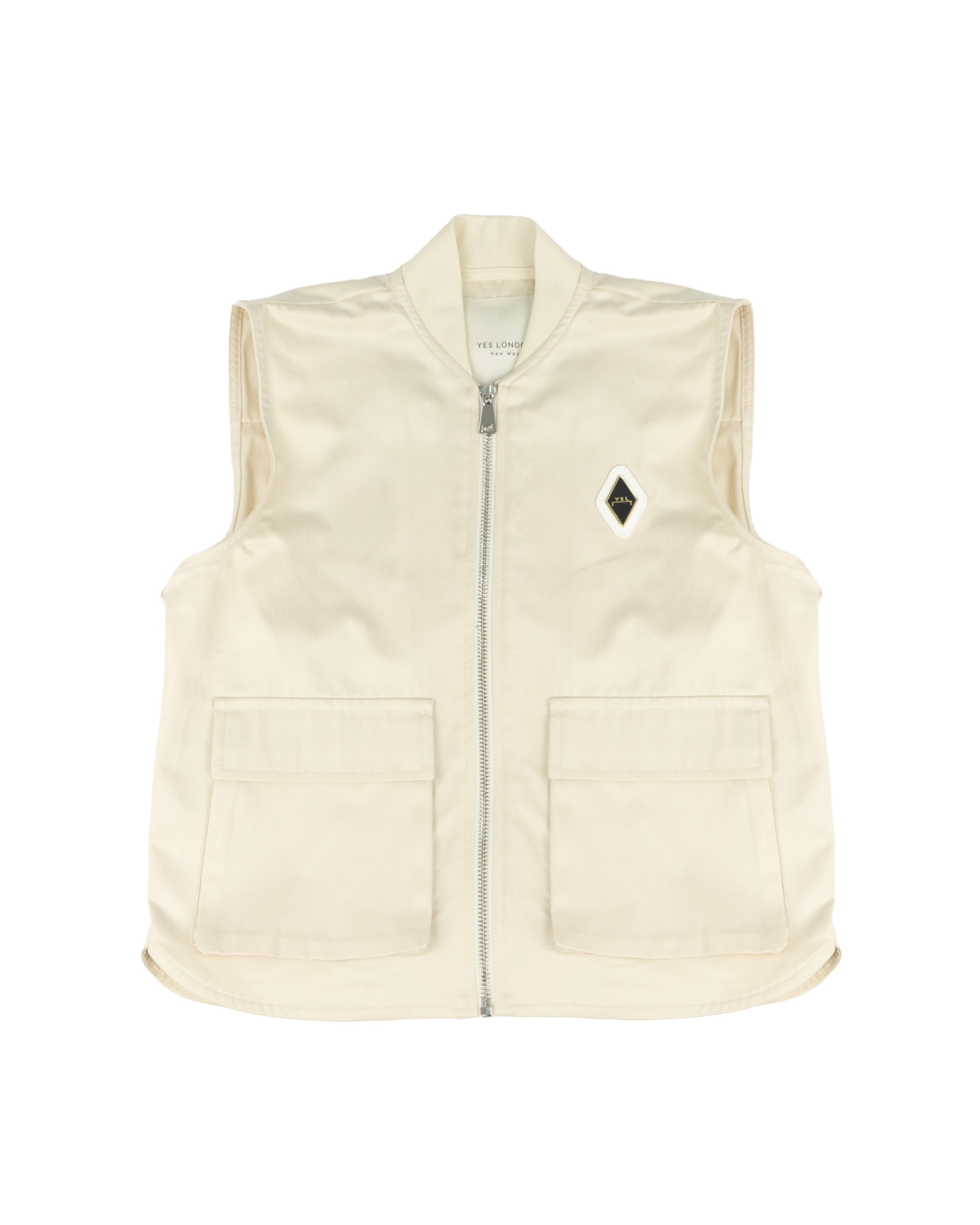 Yes London Kids Gilet Beige con Tasconi e Logo per Bambini