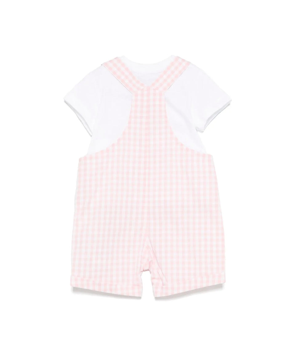 Moschino Kids T-shirt con Salopette Rosa a Quadri per Neonate