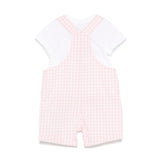 Moschino Kids T-shirt con Salopette Rosa a Quadri per Neonate