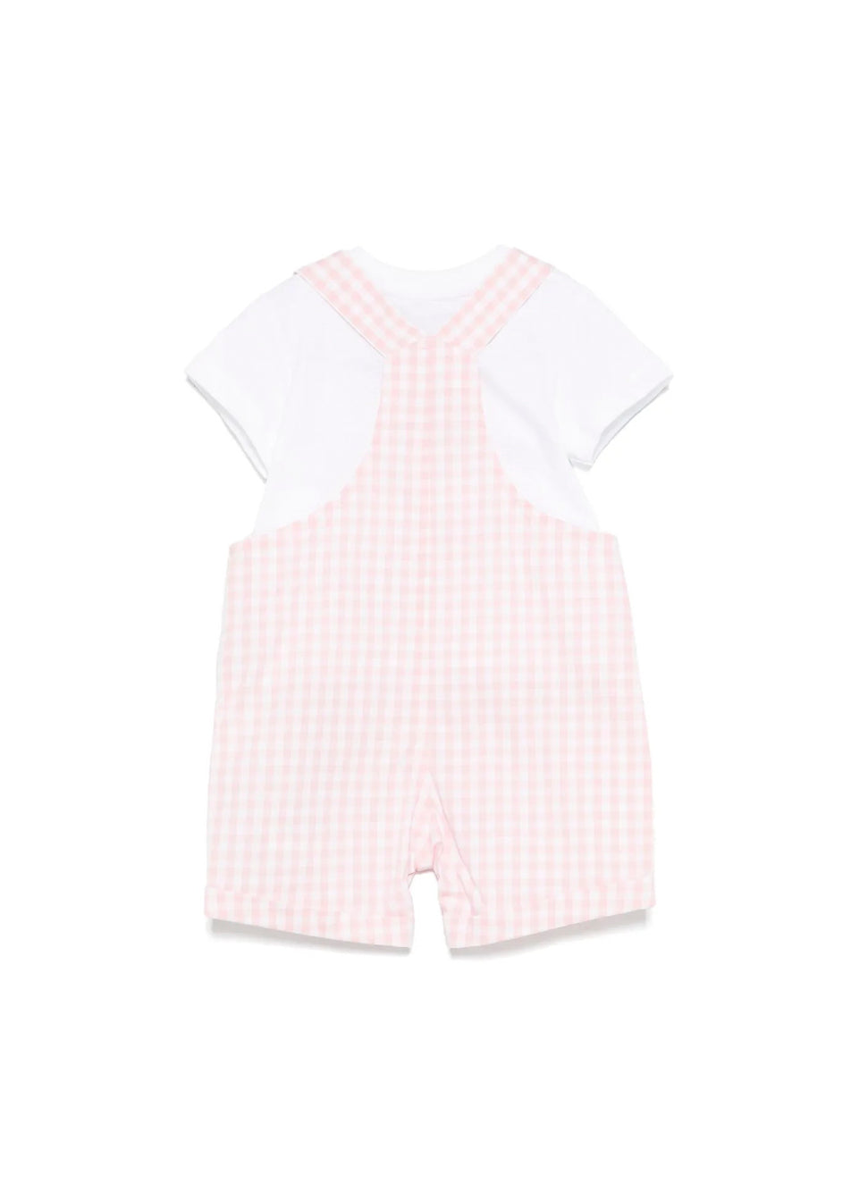 Moschino Kids T-shirt con Salopette Rosa a Quadri per Neonate