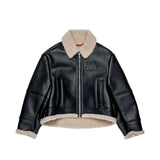 Max&Co Kids Giacca Shearling Nera con Collo in Montone e Logo Monogramma per Bambine