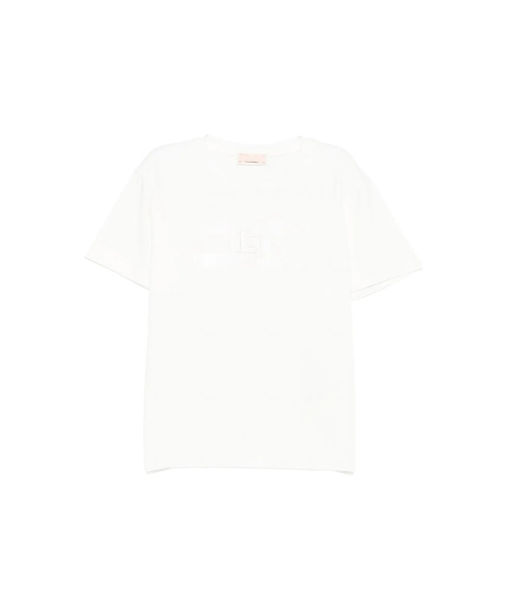 Elisabetta Franchi La Mia Bambina T-shirt Avorio con Ricamo Logo per Neonate