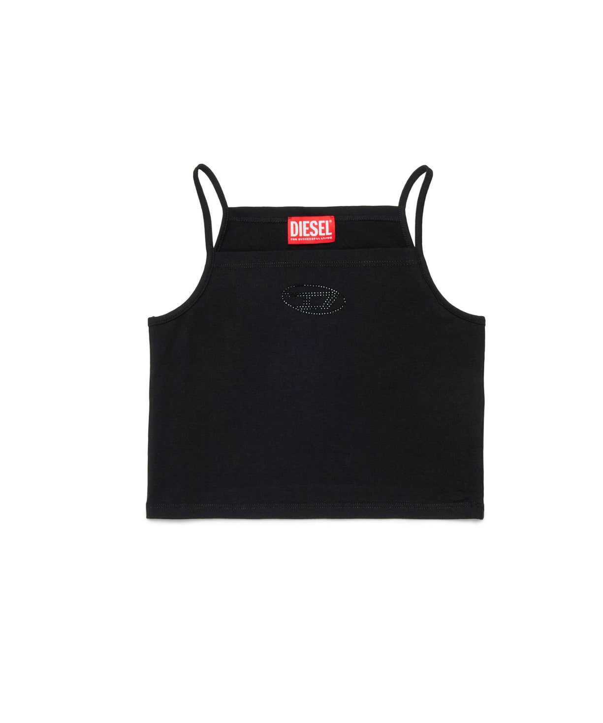 Diesel Kids Top Nero con Sparkling Oval D per Bambine