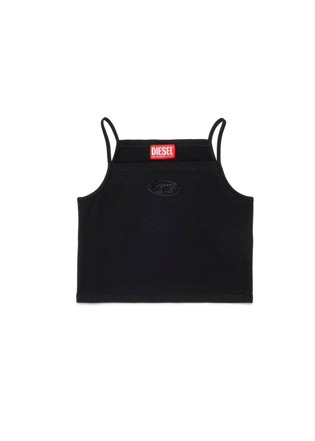 Diesel Kids Top Nero con Sparkling Oval D per Bambine