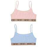 N21 Kids Top Bipack Pesca/Celeste per Bambine