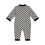 Elisabetta Franchi Kids Tutina Nera e Panna in Maglia Jacquard con Logo e Bottoni Oro per Neonate