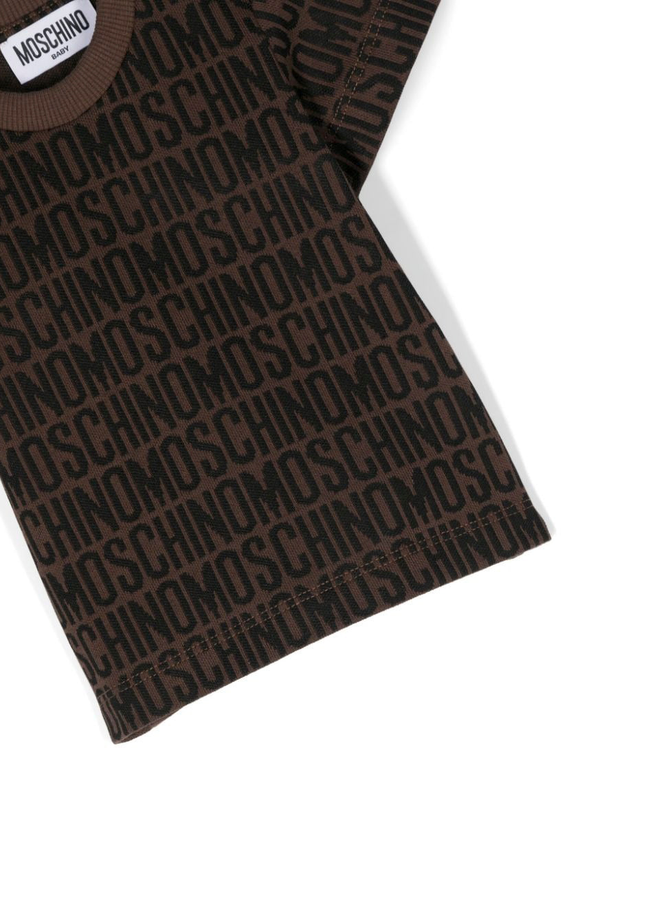 Moschino Kids T-Shirt Neonato Marrone con Logo All-over 