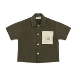 Yes London Kids Camicia Verde Militare con Tasca a Contrasto con Logo per Bambini
