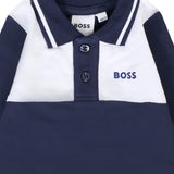 Boss Kids Tutina Blu e Bianca con Colletto a Camicia per Neonati