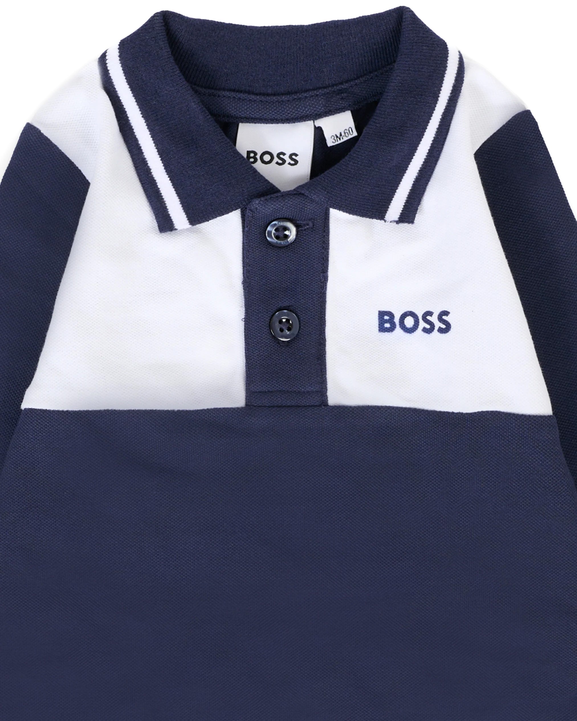Boss Kids Tutina Blu e Bianca con Colletto a Camicia per Neonati