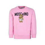 Moschino Kids Felpa Rosa Girocollo con Logo Teddy Bear per Bambine