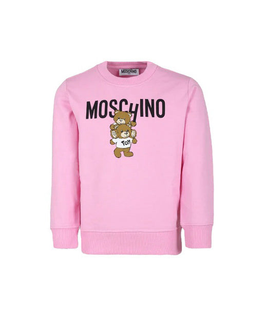 Moschino Kids Felpa Rosa Girocollo con Logo Teddy Bear per Bambine