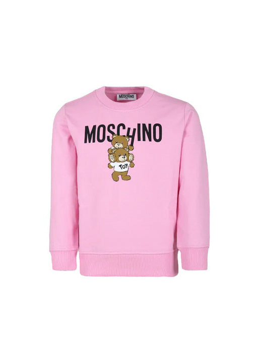 Moschino Kids Felpa Rosa Girocollo con Logo Teddy Bear per Bambine