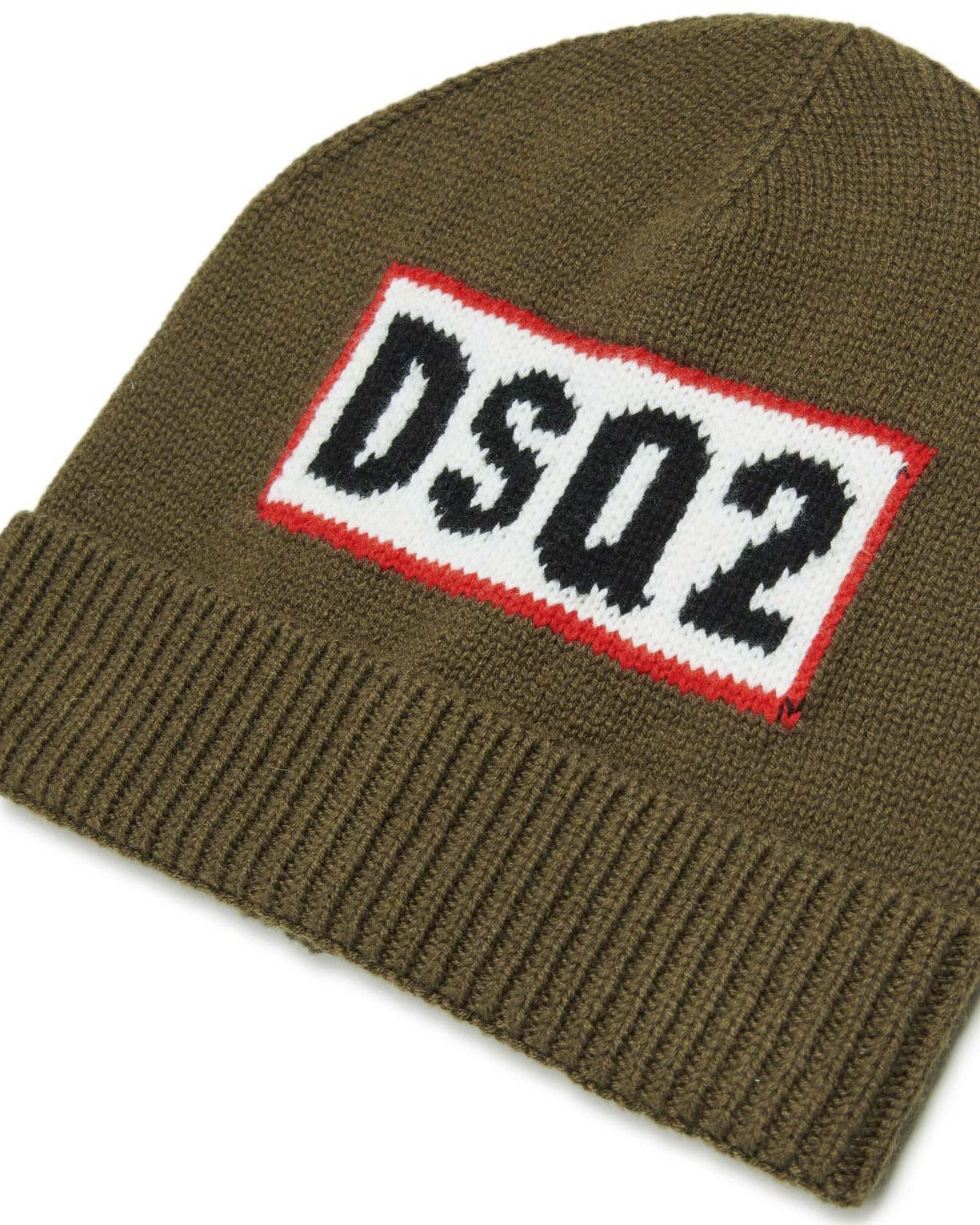 Dsquared2 Kids Cappello Beanie Verde con Intarso Logo per Bambini