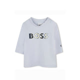 Boss Kids T-shirt Manica Lunga Celeste con Scritta per Neonati