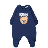 Moschino Kids Tutina con Bavetta e Cappellino Blu navy con Logo per Neonati