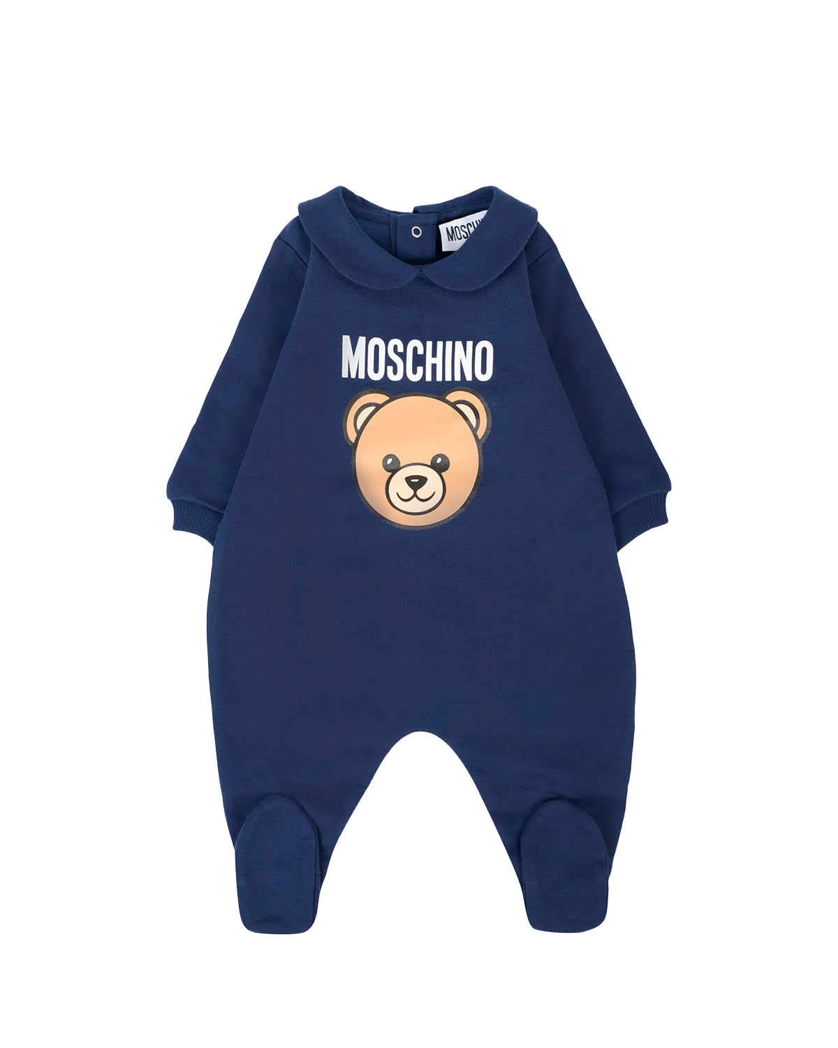 Moschino Kids Tutina con Bavetta e Cappellino Blu navy con Logo per Neonati