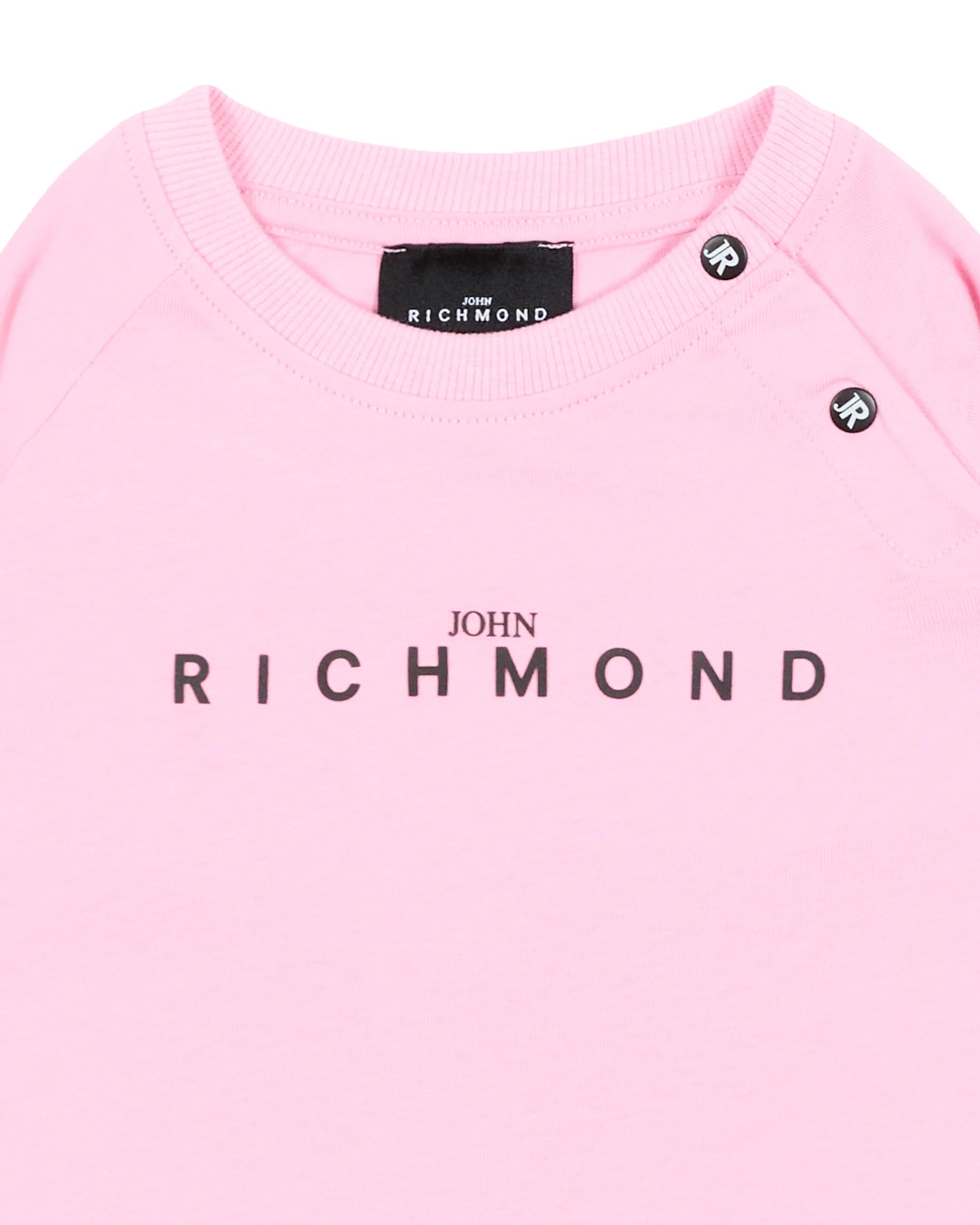 John Richmond Kids T-Shirt Manica Lunga Rosa in Cotone con Logo Stampato per Bambine